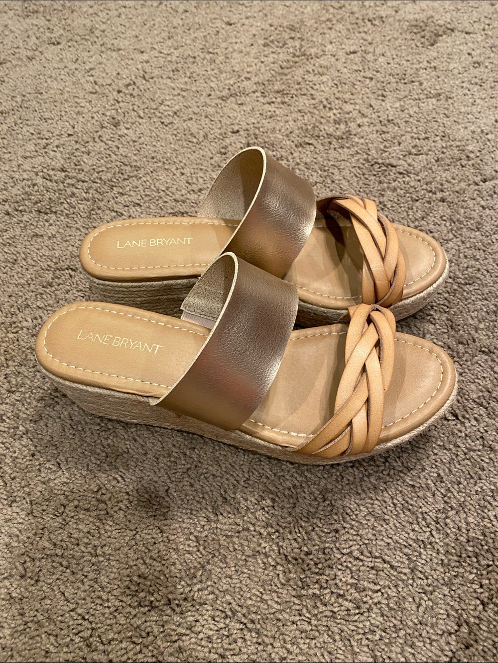 Lane Bryant Two-Tone Braided Strap Slide Sandals - Tan & Camel